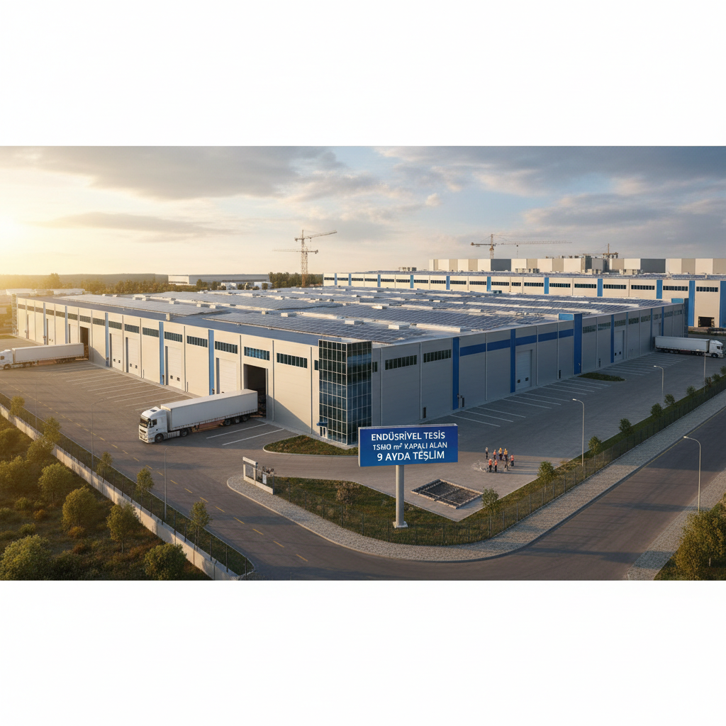 Endüstriyel tesis – 15000 m² kapalı alan, 9 ayda teslim.
